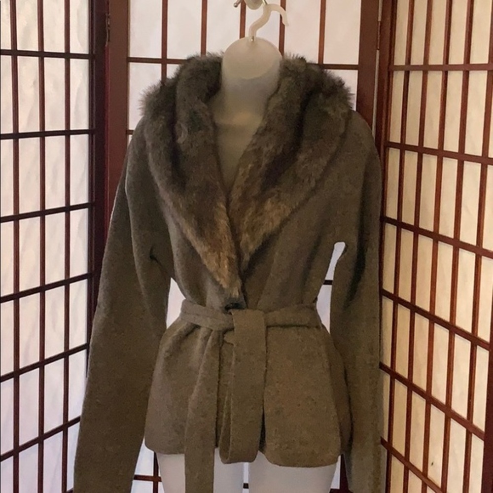 Anthropologie Ett|twa Fur Neck Lined Wrap Sweater